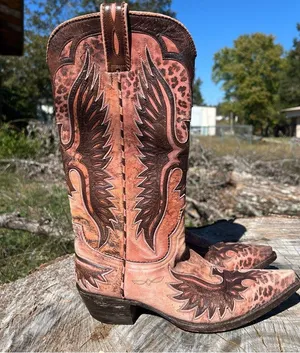 Old Gringo Eagle Distressed Pink Leather Western Boots Leopardito Cowgirl 6.5 thumbnail 3