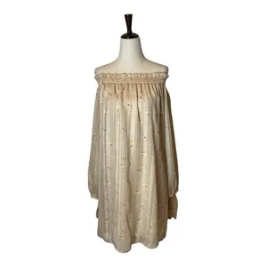 Wayf Dress Women Large Cream‎ Off The Shoulder Long Sleeve Floral Flowy Tunic thumbnail 3