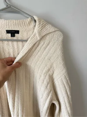 J. Crew Cozy Cream V-Neck Hooded Sweater with Pockets Ribbed Beige Cream Size M thumbnail 9