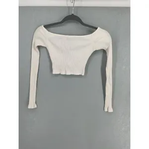 Tiger Mist Womens Crop Top White Ribbed Ruched Off Shoulder Long Sleeve Size S thumbnail 3