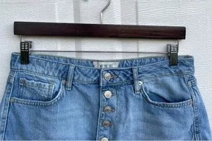 Free People We The Free Womens Skirt Blue Denim Button Fly Distressed Fray 29 thumbnail 4