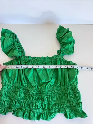 Anthropologie Maeve Women's Smocked Taffeta Tank Green Ruffle Cropped Boho thumbnail 5