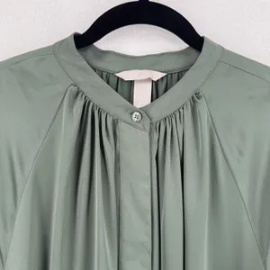 H&M Sage Green Belted Shirt Dress XL Long Sleeve Flowy Mini Tunic Quiet Luxury thumbnail 3