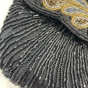 Vintage‎ Beaded Snap Flap Corded Strap Clutch Shoulder Bag Black Small Flapper thumbnail 4