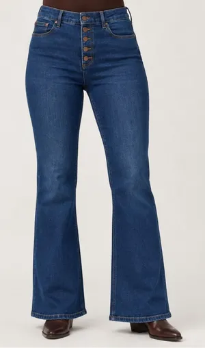 Boden Denim Button Fly Flare Denim Jeans Medium Wash High Rise Size 6 Regular thumbnail 1