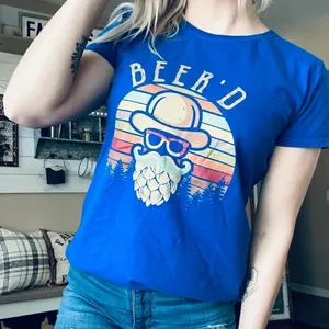 Funky Beer Beard Fruit of the Loom Blue Graphic T Shirt thumbnail 3