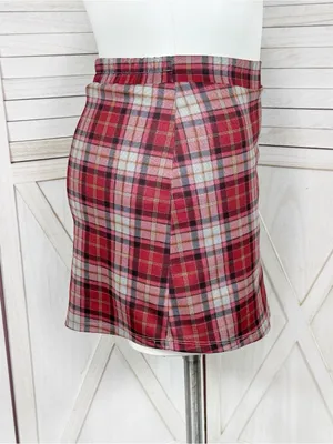 Halara Plaid Skort Mini Skirt Red Grey Large Preppy Punk Academia School Girl thumbnail 3