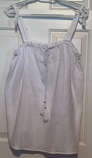 A:glow Womens Double Weave Strappy‎ Elastic Tie Tunic Tank Bright White Sz S NWT thumbnail 1
