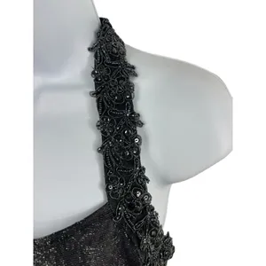 VTG 90s Niki Livas Black Silver Shimmer Halter Beaded Formal Evening Dress 6 Y2K thumbnail 4