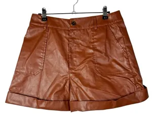 Shein Brown Cuff Hem High Rise Faux Leather Shorts‎ L thumbnail 1