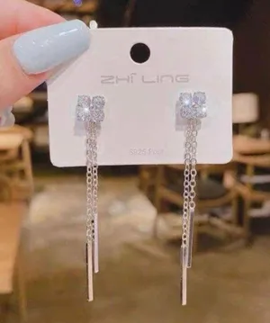 Women’s Crystal Flower Long Tassel Dangle Drop Earrings thumbnail 1