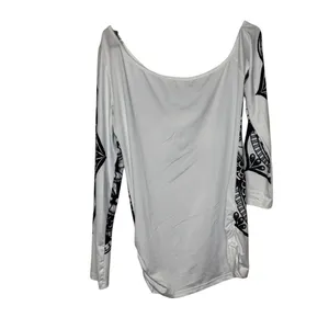 Dressfo Women's‎ Top Gothic Skull Bone Print Long Sleeve Off Neck White Sz.6 NWT thumbnail 8