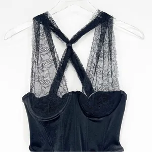 NWT‎ Lulus Flirty Influence Lace Velvet Bustier Halter Top S Black Coquette thumbnail 5