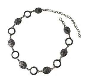 Womens Chain Belt Silver Medallion Adjustable Lobster Clasp Extender 44 in thumbnail 1