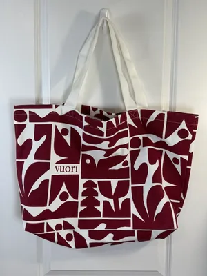 Vuori Canvas Tote Bag and Matching Zipper Pouch Set Burgundy White Geo Print thumbnail 2