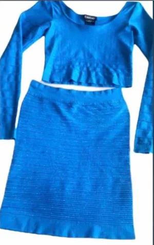 90’s vintage 2 piece Bebe’s blue bandage skirt crop top (photo-2016) thumbnail 1