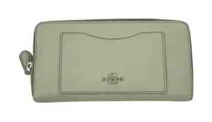 Coach Accordion Zip Wallet Women Sage Green‎ Leather Saffiano Textured Logo thumbnail 1