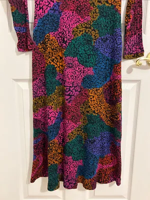 Farm Rio Rainbow Mix Jersey Dress Ribbed Knit Long Sleeve Midi New Size Medium thumbnail 6