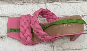 BCBGeneration Pink “Finaa” Slide Chunky Braided Woven Strap Heel Sandal Size 7 thumbnail 8