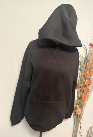 Comfrt Black Oversized Hoodie Women Embroidered Logo Fleece Pullover‎ Streetwear thumbnail 1