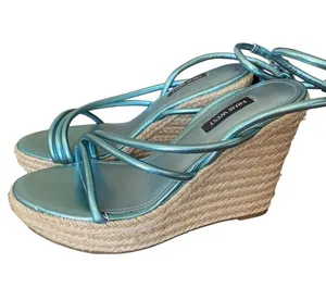Nine West Hipsta3 Metallic Light Blue Wedge Sandals size 7.5 NWOB thumbnail 7