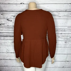 Sonoma NWT Size XL Brown Smock Elastic V-Neckline Boho Peasant Top Blouse thumbnail 4