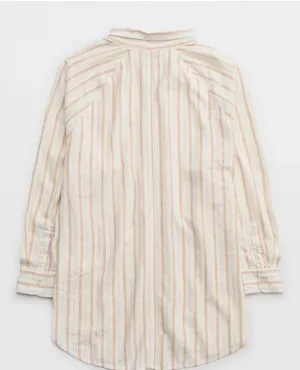 Aerie linen blend coverup shirt - tan and cream thumbnail 3