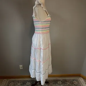Vineyard Vines Flutter Sleeve Smocked Tiered‎ White Linen Midi Dress Size S thumbnail 7