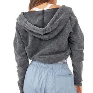 Free People Movement black criss cross cropped hooded terry sweatshirt thumbnail 3