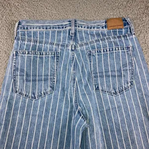 American Eagle Pinstripe Mom Jeans 4 29x27 Blue Retro High Waisted Tapered Leg thumbnail 2