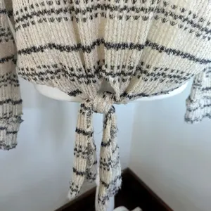Altar'd State Pullover Small White Black‎ Striped Knit V Neck Tie Front Sweater thumbnail 3