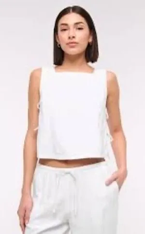 Abercrombie & Fitch White‎ Linen Blend Sleeveless Crop Blouse Keyhole Back XS thumbnail 1