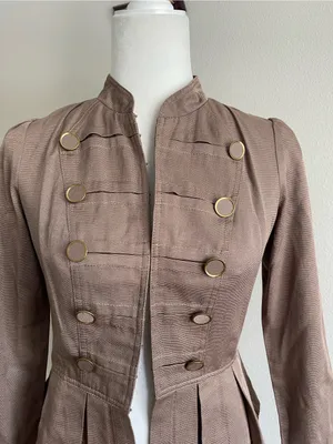 Arden B Taupe Military-Style Peplum Jacket with Gold Buttons thumbnail 2