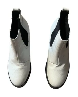 Topshop Women's White Chelsea Boots Size 7.5 Block Heel Fashion thumbnail 1