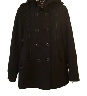 Miss sixty black wool jacket coat medium button down belted mid length thumbnail 1