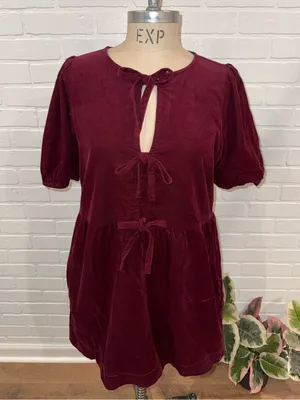LOFT Corduroy Bow Tie-Front Mini Dress in Burgundy thumbnail 9