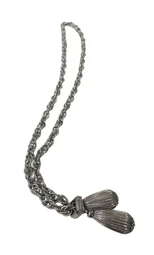 Vintage silver tone rope tasseled Lariat 29" statement chain necklace SKU 10-754 thumbnail 1