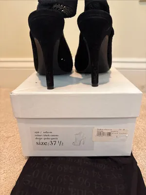 Pedro Garcia Black Perforated Suede Peep-Toe Ankle Boots thumbnail 6