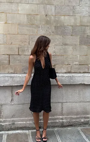 Zara Black Polka Dot Halter Midi Dress thumbnail 2