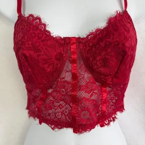 Lot of 3 Lace‎ Corset Bralette Blue Red White Floral Sheer Bustier Small Boho thumbnail 7