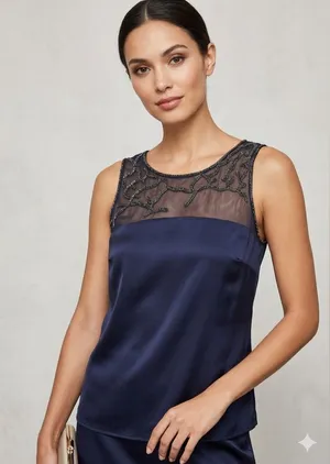 Willow & Clay Beaded Mesh Yoke Tank Top - Dark Orchid, Small thumbnail 1
