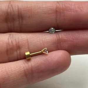 18k Gold Plated Round White Crystal Zircon 3mm Stud Earrings - ERG-R-S thumbnail 2