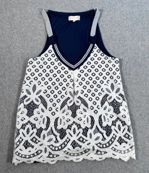Altar'd State Lace Overlay Tank Top Women's Small Navy Blue/White Jersey Boho thumbnail 1