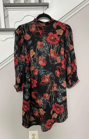 Women’s Floral Long Sleeve A-line Mid Length Georgette Lined Dress thumbnail 5