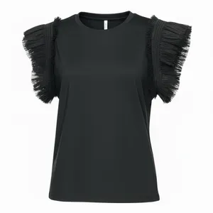 English Factory Mixed Media Tulle Flutter Sleeve Knit Top thumbnail 3
