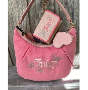 Juicy Couture Pink Terry Hobo Bag Set | Rhinestone Butterfly Logo thumbnail 1