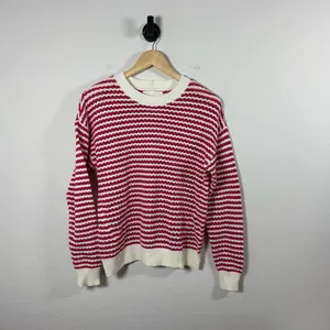 Spiritual Gangster Women’s Chunky Knit Striped Crewneck Sweater Pink/White XS thumbnail 7