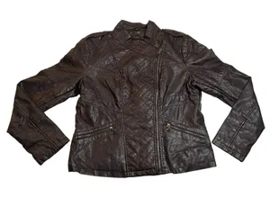 GUESS Faux Leather Moto Jacket Size Large Classic Casual Minimalist Rocker Y2K thumbnail 1
