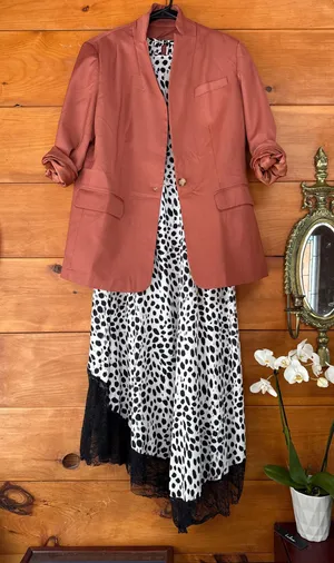 Lost Ink Leopard Print Midi Dress & Single Breasted Blazer Black White Bundle 2X thumbnail 1