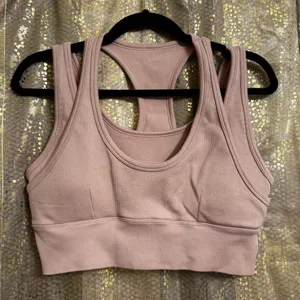 Yogalicious Mauve Pink Stretch Ribbed Double Sports Bra XL thumbnail 1